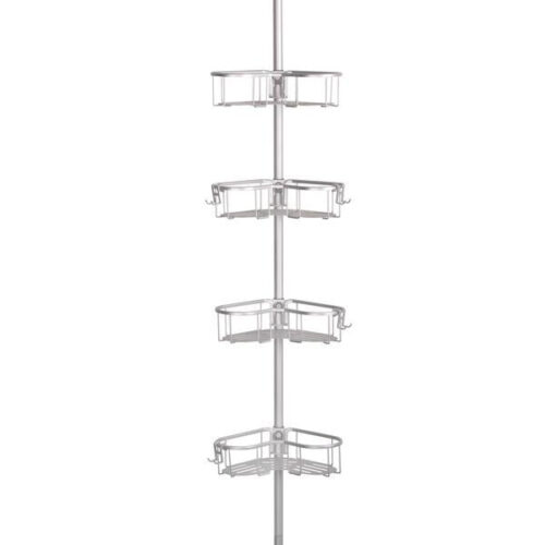 Utopia Alley Tension Rod Shower Organizer. Rustproof Corner Shower Caddy with 4 Adjustable Shelves. Chrome & Matte Black Finish